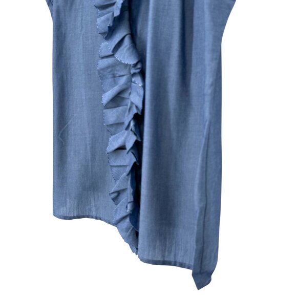 The Limited L Blue Sleeveless Blouse Button Ruffle Front Fabric Flower Shirt NWT - Picture 15 of 16